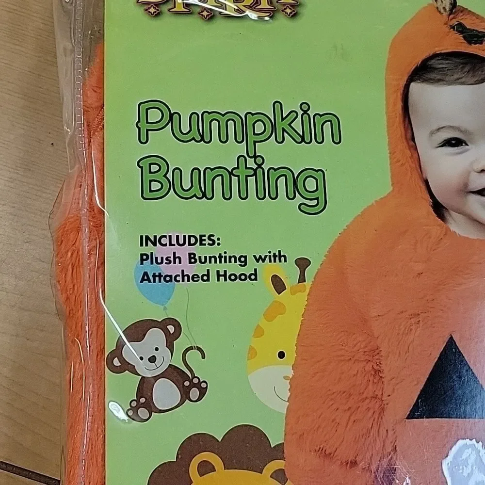 Spirit Halloween PUMPKIN BUNTING‎ Hooded Fuzzy Costume SZ 0-6 MONTH